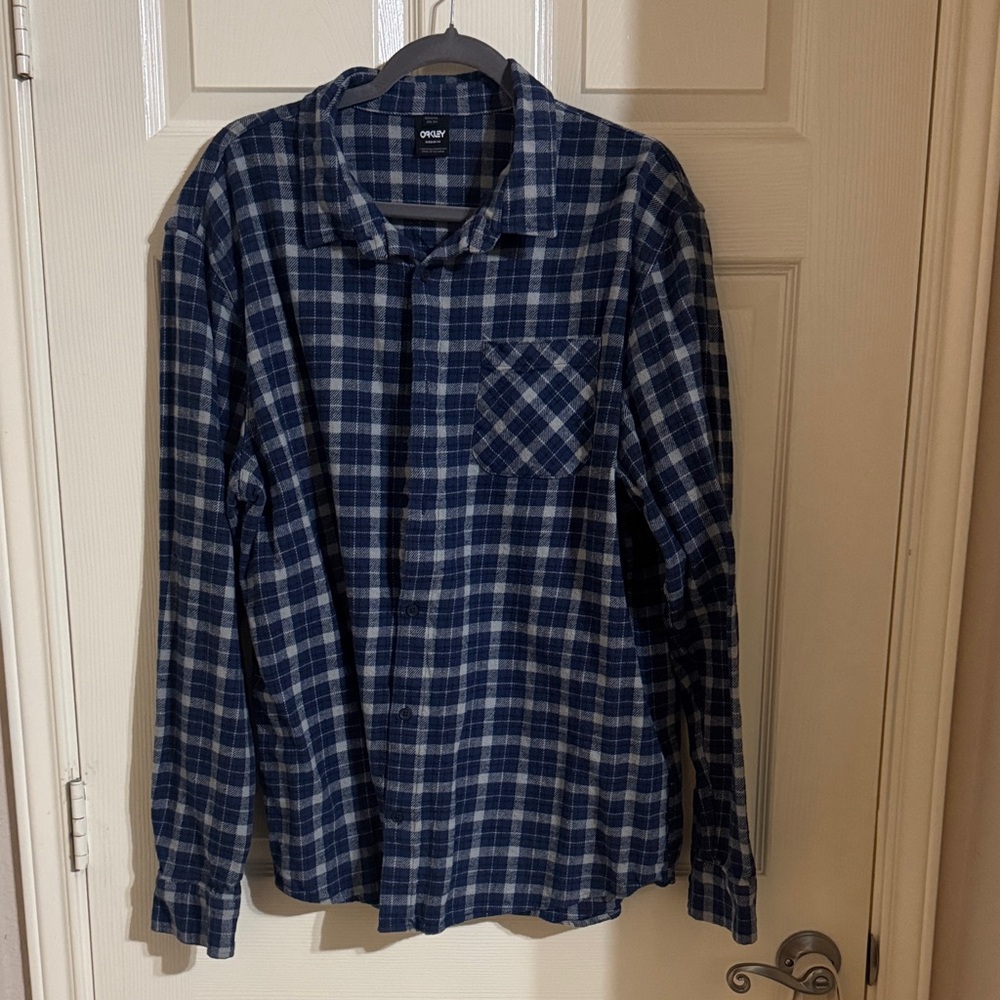 Oakley Navy and White Plaid Button-Down Shirt